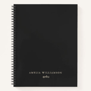 Carnet Nom personnalisé minimaliste noir écriture élégant