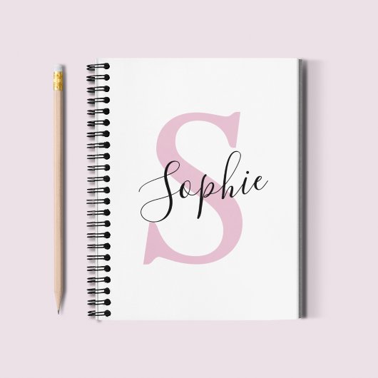Carnet Nom personnalisé moderne Monogramme rose