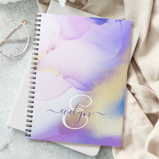 Carnet Nom personnalisé Monogram Purple Aquarelle Luxe
