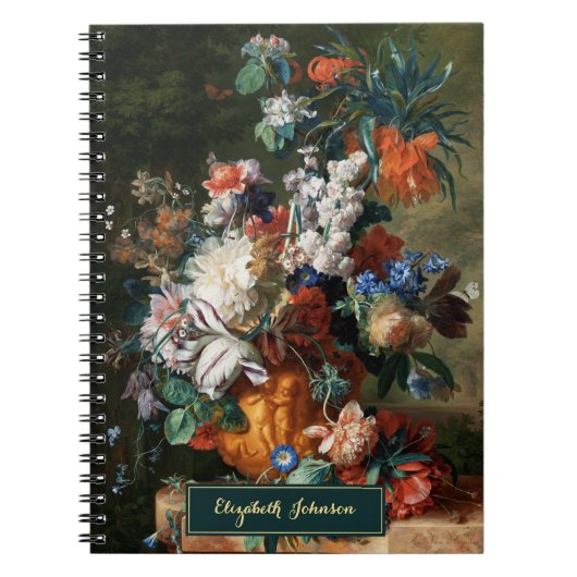 Carnet Nom personnalisé monogrammé floral doré d'art vint (Devant)