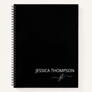 Carnet Nom personnalisé monogramme moderne blanc noir