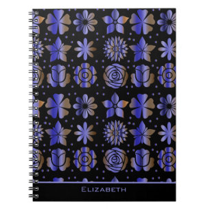 Carnet Nom personnalisé motif floral bleu transparent