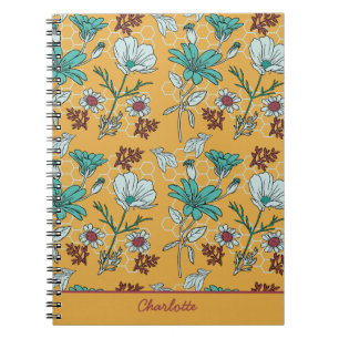 Carnet Nom personnalisé motif floral coloré