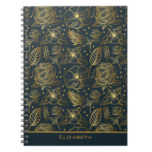 Carnet Nom personnalisé motif floral doré