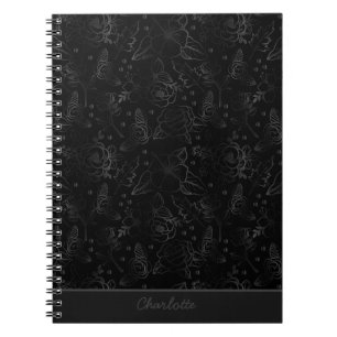 Carnet Nom personnalisé motif floral gris