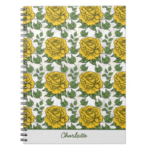 Carnet Nom personnalisé motif floral jaune transparent