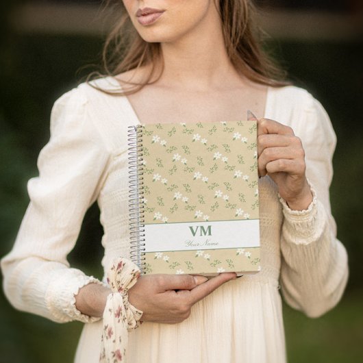 Carnet nom personnalisé motif floral monogramme élégant