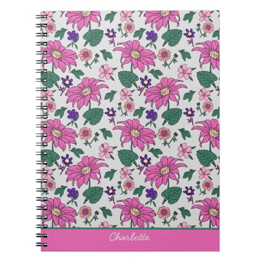 Carnet Nom personnalisé motif floral rose transparent (Devant)