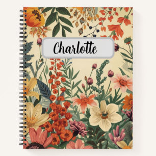 Carnet Nom personnalisé motif floral vintage