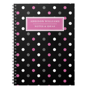 Carnet Nom personnalisé Motif Pink Black Polka