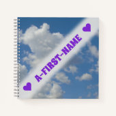 Carnet Nom personnalisé + nuages blancs/gris et ciel bleu (Devant)