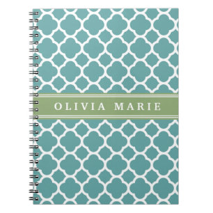 Carnet Nom personnalisé Pale Blue Quatrefoil Motif