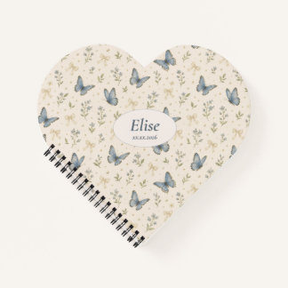 Carnet Nom personnalisé Papillon Bleu Arc Ruban Cadeau Fl