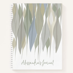 Carnet Nom personnalisé pastel sauge vert gris beige feui