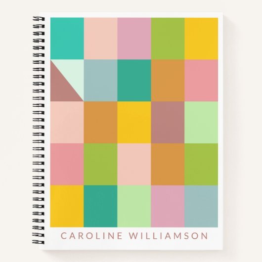 Carnet Nom personnalisé Patchwork géométrique Ressort ver (Devant)
