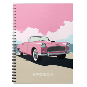 Carnet Nom personnalisé Pink Classic Car