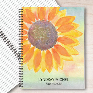 Carnet Nom personnalisé Professeur de Yoga Tournesol
