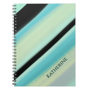 Carnet Nom personnalisé rayures turquoise noir