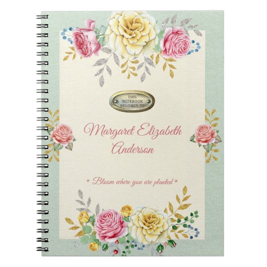 Carnet Nom personnalisé Rose Floral Gold Devis (Devant)