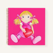 Carnet Nom personnalisé rose jouet poupée de chiffon aqua (Devant)