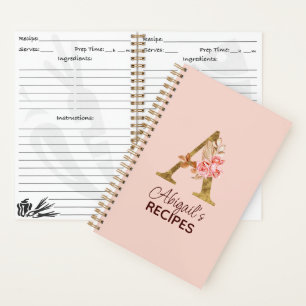 Carnet Nom personnalisé Roses roses blush Or Lettre A Rec