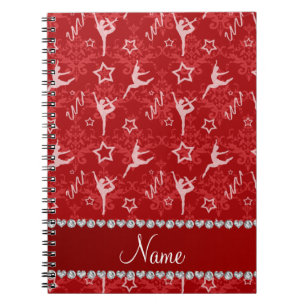 Carnet Nom personnalisé rouge damask gymnastique