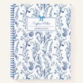 Carnet Nom personnalisé Rustique Blue Floral (Devant)