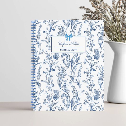 Carnet Nom personnalisé Rustique Blue Floral