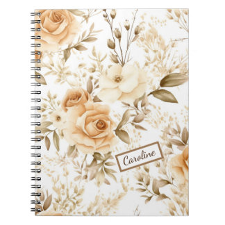 Carnet Nom personnalisé Rustique moderne Boho Roses Neutr