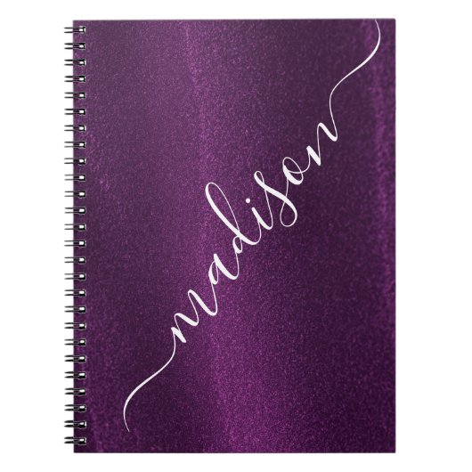 Carnet Nom personnalisé scintillant pailleté violet (Devant)