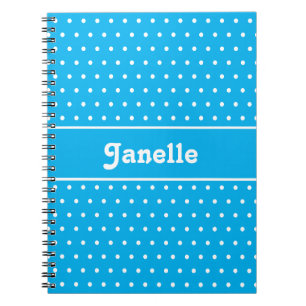 Carnet Nom personnalisé simple Polka Dot bleu et blanc