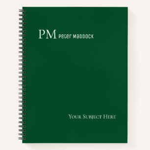 Carnet Nom personnalisé simple vert foncé