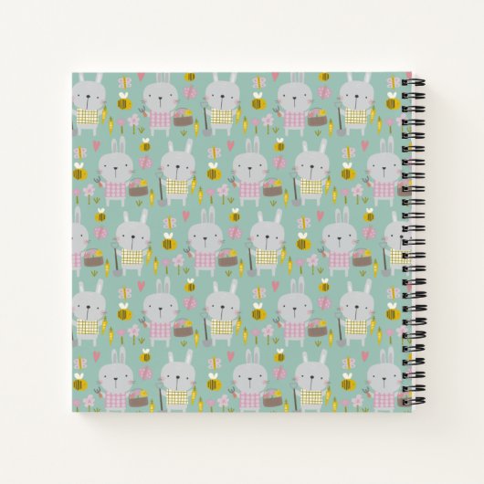 Carnet Nom personnalisé Sketchbook Jouer Lapin Floral (Dos)