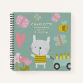 Carnet Nom personnalisé Sketchbook Jouer Lapin Floral (Devant)