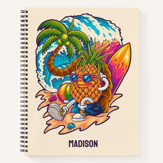 Carnet Nom personnalisé Surfing Pineapple (Devant)