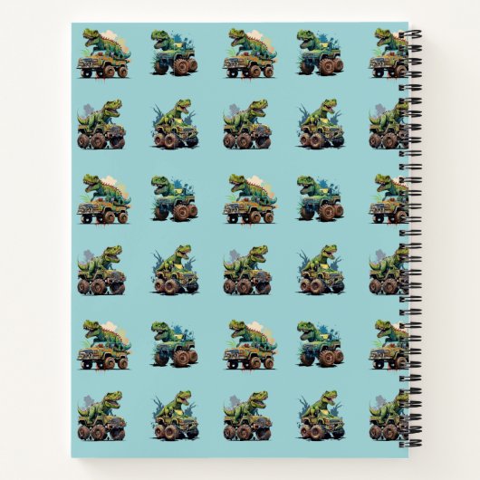 Carnet Nom personnalisé T-Rex Dinosaur Motif Bleu Vert (Dos)