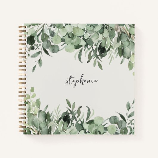 Carnet Nom personnalisé tendance Eucalyptus Vert (Devant)