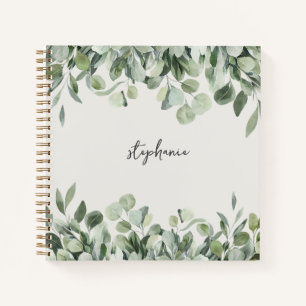 Carnet Nom personnalisé tendance Eucalyptus Vert