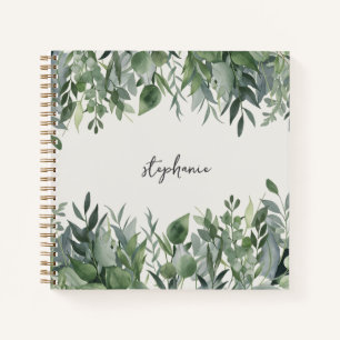 Carnet Nom personnalisé tendance Eucalyptus Vert