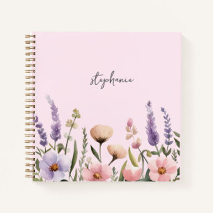 Carnet Nom personnalisé tendance Fleur sauvage aquarelle