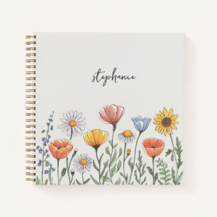 Carnet Nom personnalisé tendance Fleur sauvage aquarelle