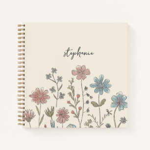 Carnet Nom personnalisé tendance Fleur sauvage aquarelle
