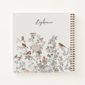 Carnet Nom personnalisé tendance fleurs sauvages et oisea (Dos)