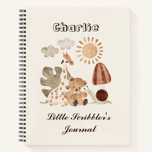 Carnet Nom personnalisé Texte Boho Woodland Jungle Animal (Devant)