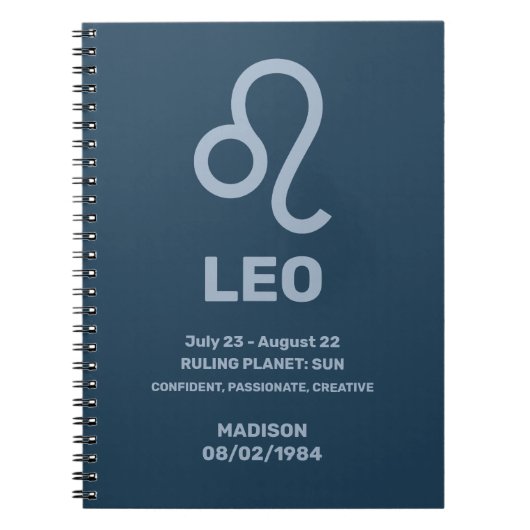 Carnet Nom personnalisé / Texte Zodiac Signal Leo (Devant)