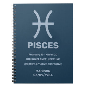 Carnet Nom personnalisé / Texte Zodiac Signes Poissons