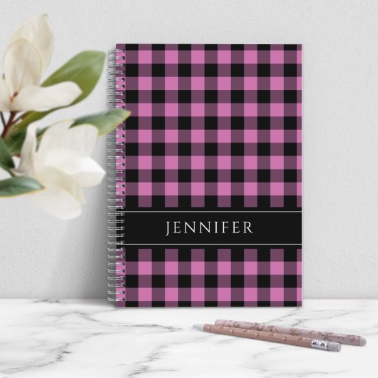Carnet Nom Pink & Black Checks Plaid En vichy Motif