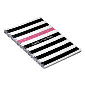 Carnet Nom Rayure Pailletée Rose Noir Blanc (Côté Droit)
