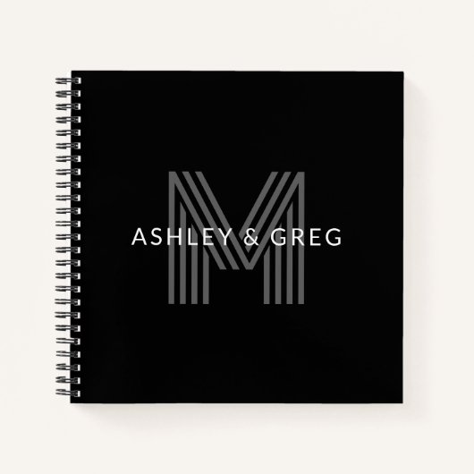 Carnet Nom rétro moderne / Monogramme modifiable Noir & G (Devant)