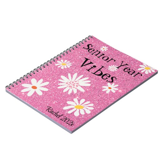 Carnet Nom, Retro Sparkly Hot Pink Vibes de l'année princ (Côté gauche)